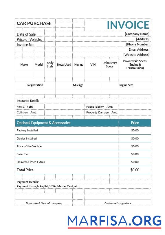 Realistic Car Purchase Invoice Template